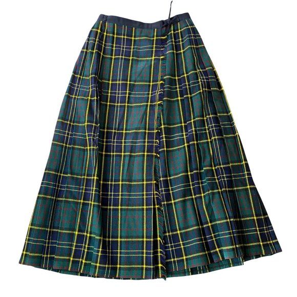 Cullinane Skirt Kilt Womens Green Yellow Tartan Plaid Wool Pleated Size 6 - Picture 1 of 8